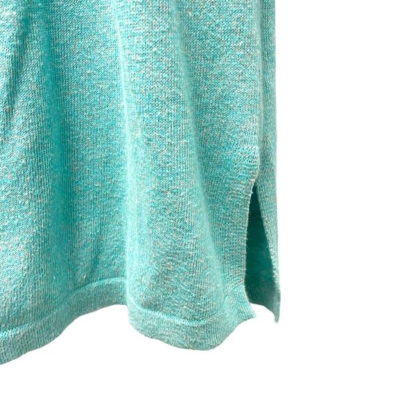 J Jill Blue Aqua Teal Split Neck 3/4 Sleeve Tunic Sweater Coastal Beachy L - Picture 4 of 7